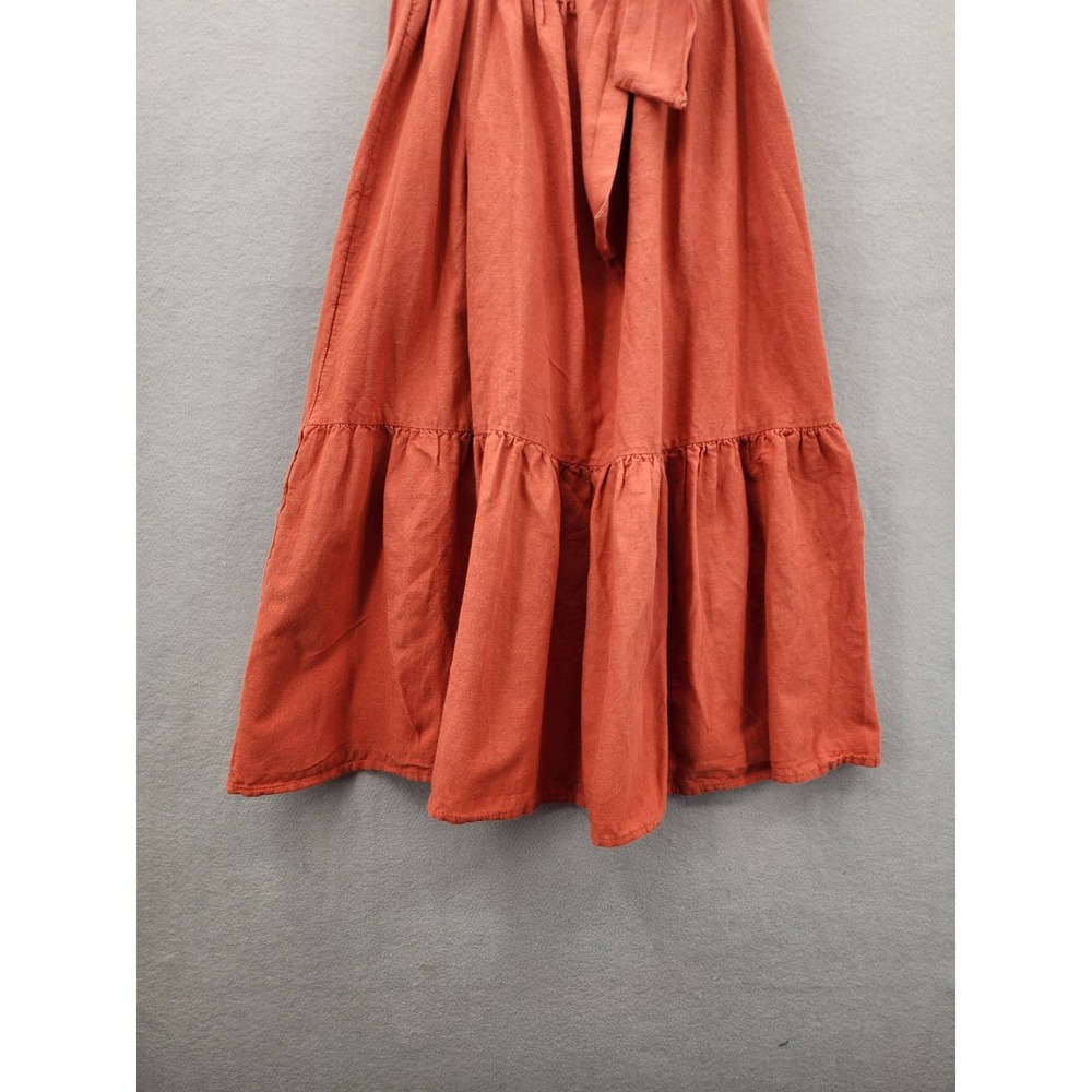 Jessica Simpson Terracotta Linen Blend Tiered Midi Dress Cutout Back Bow Medium - Picture 8 of 11